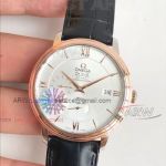 Perfect Replica Omega De Ville Rose Gold Replica Watches - Black Leather Strap